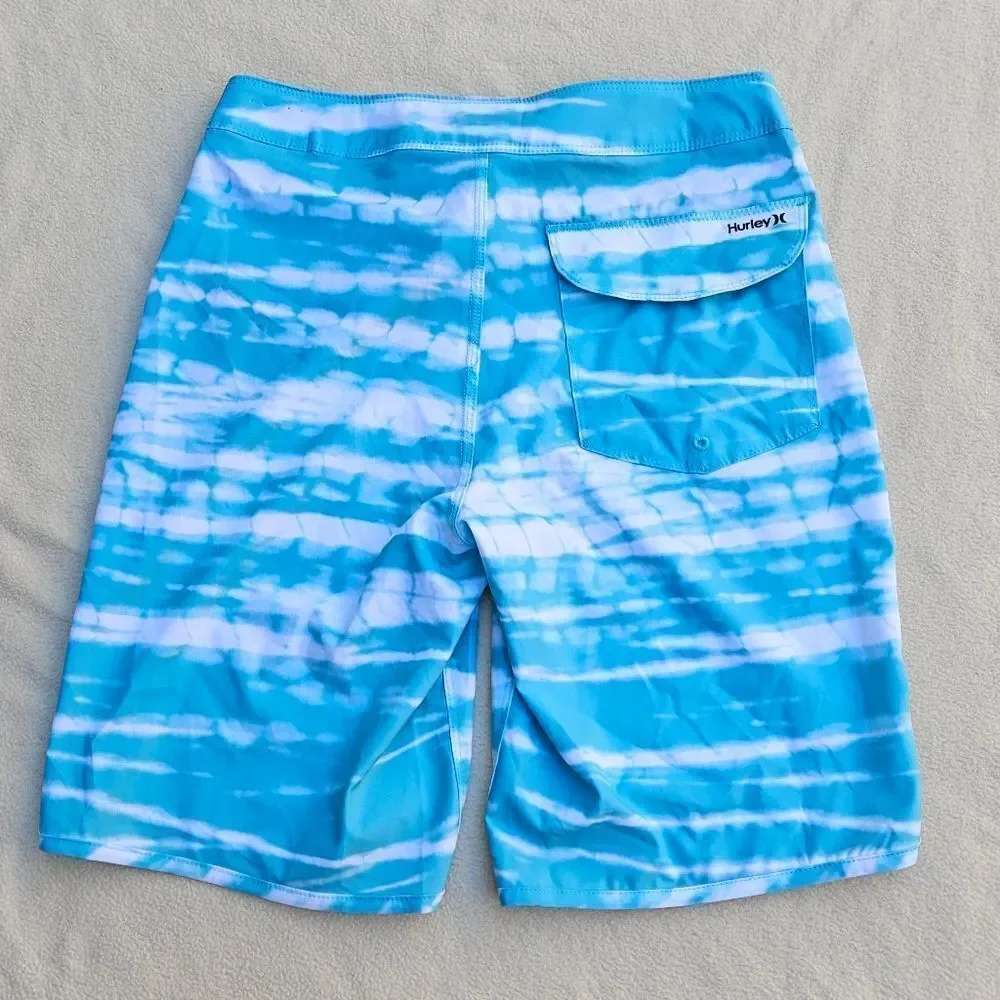 NWOT Hurley Blue and White Swim Shorts Size 28